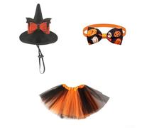 SMZhomeone Halloween Witch Costume Set With Tulle Dress Hat Bow Tie Black Orange For Women Party Cosplay Performance