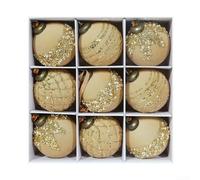 SMZhomeone Hand Painted Flocked Christmas Ball Ornaments 8Cm Plastic Baubles Set With Loop For Tree Decoration In Red White Khaki Light Pink Green Dark Brown Beige, 9Pcs(H)