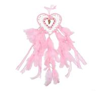 SMZhomeone Handcrafted Heart for DREAM Catcher with Feathers for Bedroom Wall Hanging Decor, Filtering Nightmares for Sweet Dreams, Light Red, 58cm Length(Light red)