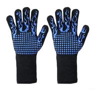 SMZhomeone Heat Resistant Barbecue Gloves With Extended Cuff, 800°C Flame Retardant Oven Mitts With Silicone Grip And 5-Finger Design For BBQ, Grilling, Baking, Cooking And Outdoor Use(blue)