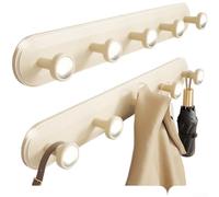 SMZhomeone Heavy Duty Suction Hooks No Drill Wall Mount 5 Row Hanger for Bathroom Shower Towels Plastic ABS Damage Free Holder Gunmetal Cream White 42cm(2 Pcs - Cream White)