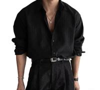 SMZhomeone Men's Vertical Stripe Business Shirt Cotton Blend | Retro vertical stripes, regular fit comfort, lapel collar design, spring autumn wear, black brown colors
