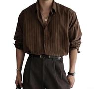 SMZhomeone Men's Vertical Stripe Business Shirt Cotton Blend | Retro vertical stripes, regular fit comfort, lapel collar design, spring autumn wear, black brown colors