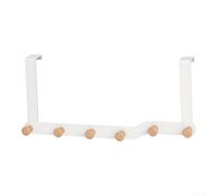 SMZhomeone Over Door Hook Rack Wood Metal 6 Hooks White(6 Hooks) | 6 rounded wooden hooks, duty frame, holds 30lbs, white finish, bathroom bedroom use