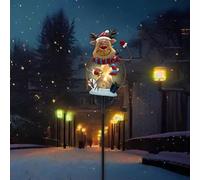 SMZhomeone Solar-Powered Santa Claus Garden Stake Light with Sturdy Iron Frame and Festive Red Hat for Outdoor Pathway or Yard Decor During Christmas Season(Iron reindeer)