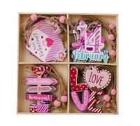 SMZhomeone Wooden Heart Shaped Ornaments Set Of 12, Hanging Pink Wood Pendants For Tree, Romantic Holiday Decoration For Home, Party Or Gifts Giving, Easy To Hang With Included String(C)