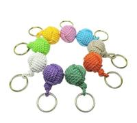 SN HANDICRAFTS Handmade Colorful Nautical Rope Keychains - Cotton Knot Ball Keyring, Coastal Boho Accessory, Artisan Crafted Bag & Key Charm (Red)