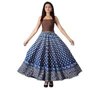 SN MARWAL Indian Wrap Around Long Skirt 100% Cotton Jaipuri Printed Mandala Free Size for Women Beach Wear Long Skirts, Blue, One Size