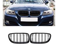 SNA E90 Grill Compatible for 2009-2011 BMW 3 Series E90 E91 (Double Slats Gloss Black Kidney Grille, 2-pc Set)