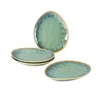 Snack and Dip Plates Set of 4 for 4 People, Cake Plate Tableware Set Dinner Service - Modern Green Design