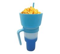 Snack and Drink Cup 2 in 1, 32OZ Snack Drink Combo Popcorn Cup for Camping, Leakproof Combo Drinking Bowl Popcorn Cups with Straw, Reusable Stadium Tumbler Popcorns Cups Container, for Adults Kids