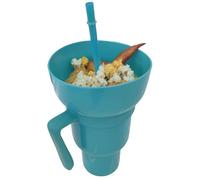 Snack and Drink Cup 2 in 1 Cup Bowl Combo with Straw, 900ml Leakproof Stadium Tumbler Popcorn Cups for Travel Movie Night, Cinema, Home