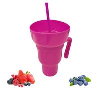 Snack and Drink Cup 2 in 1 Drink Food Bowl Combo Cup with Straw, Snack Bowl 32oz Drink Cups with Snack Bowl, Reusable Popcorn Cups with Handle for Snack (#02)
