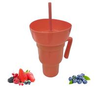 Snack and Drink Cup 2 in 1 Drink Food Bowl Combo Cup with Straw, Snack Bowl 32oz Drink Cups with Snack Bowl, Reusable Popcorn Cups with Handle for Snack (#04)