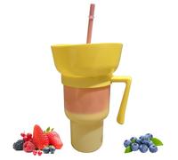 Snack and Drink Cup 2 in 1 Drink Food Bowl Combo Cup with Straw, Snack Bowl 32oz Drink Cups with Snack Bowl, Reusable Popcorn Cups with Handle for Snack (#12)