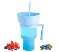 Snack and Drink Cup 2 in 1 Drink Food Bowl Combo Cup with Straw, Snack Bowl 32oz Drink Cups with Snack Bowl, Reusable Popcorn Cups with Handle for Snack (#18)