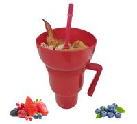 Snack and Drink Cup 2 in 1 Drink Food Bowl Combo Cup with Straw, Snack Bowl 32oz Drink Cups with Snack Bowl, Reusable Popcorn Cups with Handle for Snack (#07)