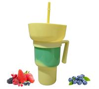 Snack and Drink Cup 2 in 1 Drink Food Bowl Combo Cup with Straw, Snack Bowl 32oz Drink Cups with Snack Bowl, Reusable Popcorn Cups with Handle for Snack (#14)