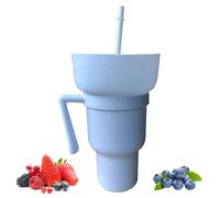 Snack and Drink Cup 2 in 1 Drink Food Bowl Combo Cup with Straw, Snack Bowl 32oz Drink Cups with Snack Bowl, Reusable Popcorn Cups with Handle for Snack (White)