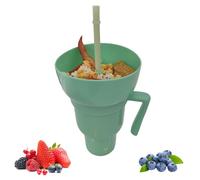 Snack and Drink Cup 2 in 1 Drink Food Bowl Combo Cup with Straw, Snack Bowl 32oz Drink Cups with Snack Bowl, Reusable Popcorn Cups with Handle for Snack (#05)