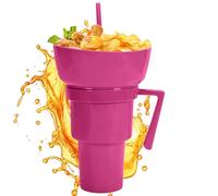 Snack and Drink Cup Combo | 2-in-1 Reusable Snack Bowl Drink Cup with Straw,Beverage Food Container for Travel Milk Tea Juice Candy Chips Popcorn Fruit School Camping Beach