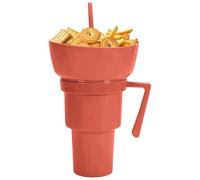 Snack and Drink Cup Combo,Beverage Cup with Snack Bowl on Top - Beverage Food Container for Travel Milk Tea Juice Candy Chips Popcorn Fruit School Camping Beach