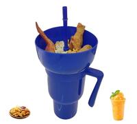 Snack and Drink Cup Combo,Bowl and Drinks Cups Combo,2-in-1 Cu-p & Bowl Comb-o with Straw with Handle,Reusable Leakproof Portable Drinkcup,for Journey, Cinema, Home (blue2)