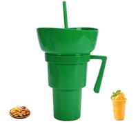 Snack and Drink Cup Combo,Bowl and Drinks Cups Combo,2-in-1 Cu-p & Bowl Comb-o with Straw with Handle,Reusable Leakproof Portable Drinkcup,for Journey, Cinema, Home (Green)