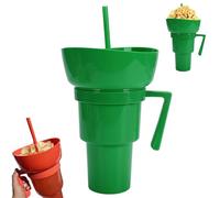 Snack and Drink Cup Combo, Drink Cup with Snack Bowl on Top, What You Will Need Magnetic Pieces, 2-in-1 Snack Cups and Drinks Tumbler, Reusable Popcorn Cups with Handle, 900ML for Adults (Green)