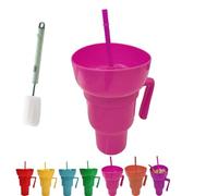 Snack and Drink Cup Combo, Drink Snack Cup Combo Tumbler, 2 in 1 DrinkCup with Snack Bowl on Top for Journey, Cinema, Home (Rose Red)