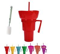 Snack and Drink Cup Combo, Drink Snack Cup Combo Tumbler, 2 in 1 DrinkCup with Snack Bowl on Top for Journey, Cinema, Home (Red)