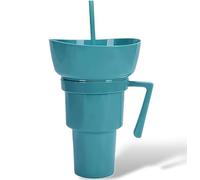 Snack and Drink Cup Combo on Top,Food Combo Drink Bowl Cup on Top,Tumbler Cups with Bowl 2-in-1 Travel Coffee Mug Proof Leakproof Portable DrinkCup,for Journey,Cinema,Home (Blue)