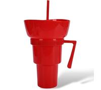 Snack and Drink Cup Combo on Top,Food Combo Drink Bowl Cup on Top,Tumbler Cups with Bowl 2-in-1 Travel Coffee Mug Proof Leakproof Portable DrinkCup,for Journey,Cinema,Home (Red)