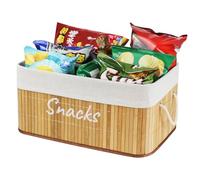 Snack Bin for Pantry - Bamboo Snack Basket Organizer for Cabinet - Snack Storage Basket for Organizing Chips, Cookies, Pretzels, Popcorn and more - Kitchen Organization & Great for Movie Night Picnic
