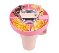 Snack Bowl for Stanley Cup, Tumbler Snack Tray Compatible with Stanley Cup 40 oz with Handle, Reusable Snack Storage Top Ring Candy Tray with 4 Compartments for Stanley Cup Accessories (Pink)