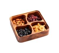 Snack Bowl - Natural Smooth Wooden Snack Organizer | 4 Grid Compartment Divided Serving Tray | Nut Bowl Dried Fruit Candy Dish Serving Plate