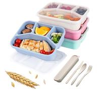 Snack Box, 4-Pack Lunch Box with Spoon Fork, 5 Compartments, BPA Free, Reusable Lunch Box, Designed for Portion Control, School and Eating Out. Compact, Stackable, Four Colors