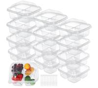 Snack Box, 50Pcs Bento Snack Containers, 15CM x 15CM 4 Compartments Bento Lunch Box, Stackable Food Storage Containers with 200 Plastic Forks, Leakproof Meal Prep Ideal for School, Work, picnic