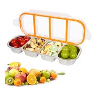 Snack Box with 4 Compartments, Stainless Steel Snack Box with Lid, Divided Snack Plates, Small Snack Container, Leak-Proof, Portable for Sweets, Spices, Fruit, Nuts, Biscuits, Vegetables