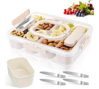 Snack Box with 8 Removable Compartments & 4 Forks, Clear Divided Serving Tray with Lid & Handle, Portable Food Storage Container for Travel, Picnic, Party, Snacks Bowl for Candy, Fruit, Nut, Veggie