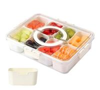 Snack Box with Compartments, Plastic Divided Snack Tray with Lid for Food Container, 8 Removable Compartment Snackle Box Organizer for Charcuterie Candy, Fruits, Snacks, Nuts - Round Handle