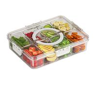 Snack Box with Compartments, Snackle Box, Divided Snack Trays, Stretch Fresh Storage Trays, Reusable Fruit Storage Containers for Fridge, Gobe snack Spinner Wheel with Lids (Clear-8 Compartment )