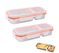 Snack Boxes Containers with Compartments, Stainless Steel Snack Box with 2 Compartments, Leakproof Bento Lunch Box for Kids Adults, Kids Adults Reusable Storage Meal Prep Containers for School Work Me