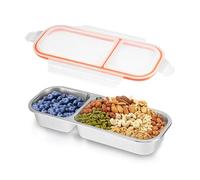 Snack Containers with Airtight Lids Stainless Steel Snack Box with 2 Compartments Kids Adults Reusable Storage Meal Prep Containers Set of 2 Divided Metal Bento Lunch Box forSchool Work Travel Camping