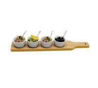 Snack Dip Tray Appetizer Tapas Porcelain Serving Wooden Paddle Set Van Gogh White One Size