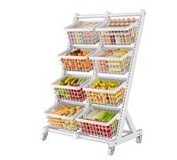 Snack Display Rack - Floor-Standing Multifunctional Storage Cart with Baskets for Kitchen Organization, Ideal for Candy, Fruits, and Vegetables