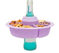 Snack Organizer Tray - 21x21x7.5cm Cup Holder, Silicone Food Container, Bowl Shape with Six Compartments | Portable Versatile Dish for Bed Sofa Beach and Table Kids Adults Candy Cracker Serving