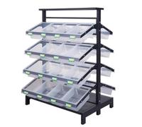 Snack Rack Display - Heavy Duty Steel Frame, 32-Piece Big Boxes with Slide In Sign, Double Row Sign Holder for Grocery, Toys, Fruits & Vegetables