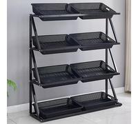 snack shelf，4 Tier Commercial Supermarket Fruit Vegetable Shelf Organizer,Retail Display Rack Market Shelf,Convenience Store Snack Display Stand,Retail Basket Rack for Kitchen,Black-Double