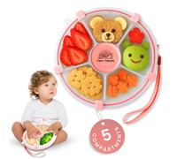 Snack Spinner for Toddlers with Lid, Small 5-Compartment Durable, Portable, Leak-Proof - Easy to Open, BPA-Free, Dishwasher Safe - Perfect for Travel, Daycare, Lunchboxes, and On-The-Go Snacks, Pink